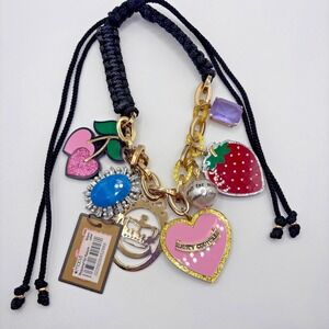 Vintage Juicy Couture Y2K Large Charm Statement Necklace Heart Strawberry Crown